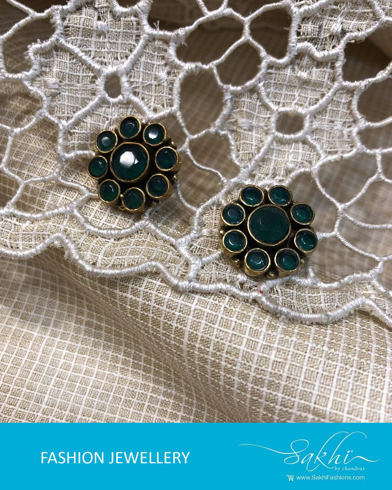 AJDR-3834 - Green & Silver Mix Metal Earrings