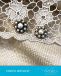 AJDR-3835 - Cream & Silver Mix Metal Earrings