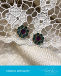 AJDR-3838 - Green & Silver Mix Metal Earrings