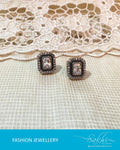 AJDR-4230 - White & Black Mix Metal Earrings