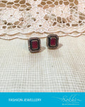 AJDR-4234 - Red & White Mix Metal Earrings