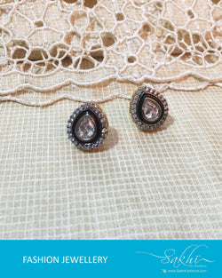 AJDR-4235 - White & Black Mix Metal Earrings