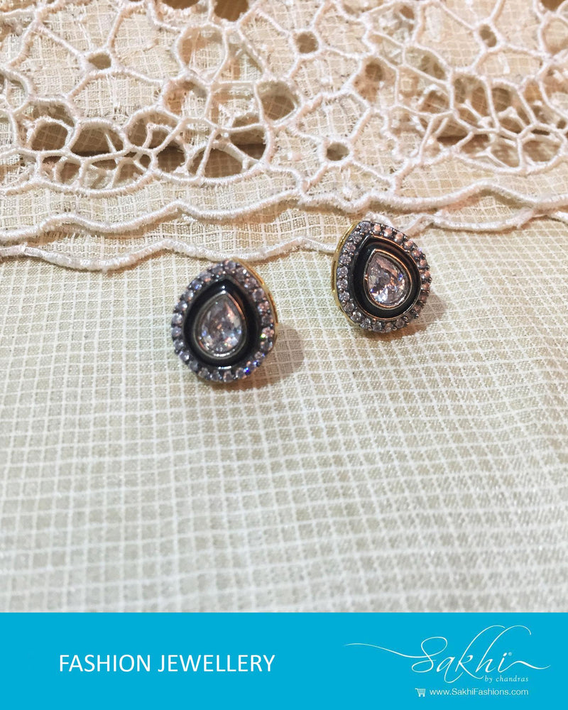 AJDR-4235 - White & Black Mix Metal Earrings