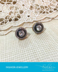 AJDR-4236 - White & Black Mix Metal Earrings