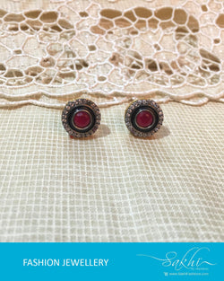 AJDR-4238 - Red & White Mix Metal Earrings