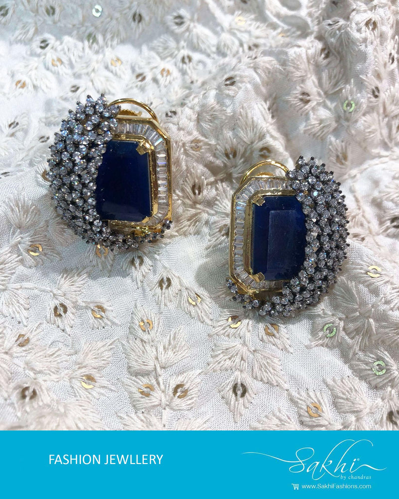 AJDR-7220A - Blue  & White Mix Metal Earring