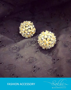 AJDR-8915 - Cream & Gold Mix Metal Swarovski Earring
