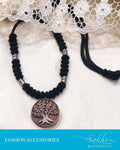 AJDS-12517 - Black  & Brown Mix Metal  Mala