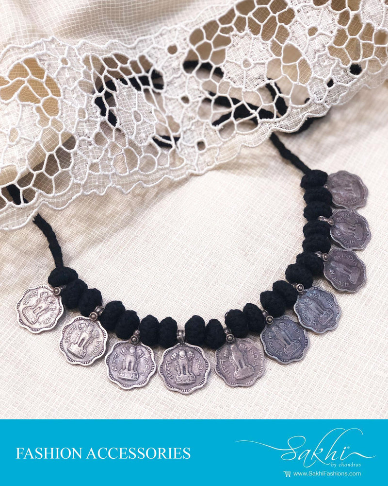 AJDS-12520 - Black & silver Mix Metal  Mala