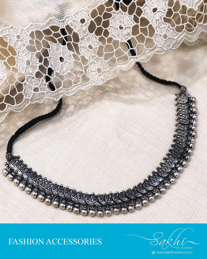 AJDS-12524 - Black  & silver Mix Metal  Mala