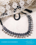AJDS-12527 - Black  & silver Mix Metal  Mala