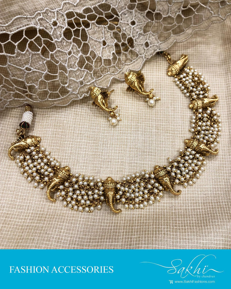 AJDS-18081 - Gold &  Mix Metal Necklace & Earring