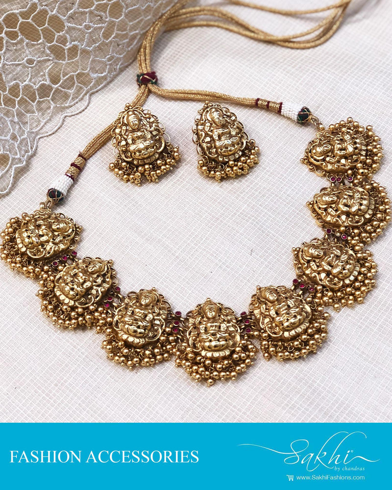 AJDS-92970 - Gold &  Mix Metal  Mala & Earring