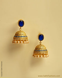 AJMSO-4292 - Gold & Blue Mix Metal Big Jumka