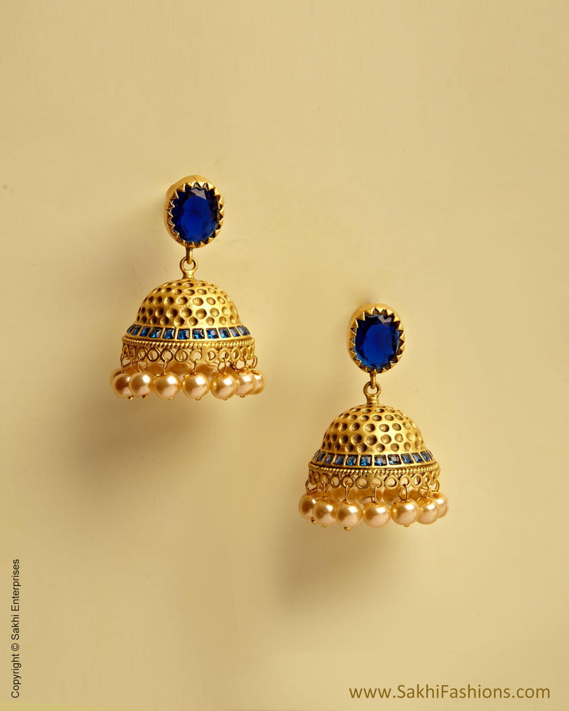 AJMSO-4292 - Gold & Blue Mix Metal Big Jumka