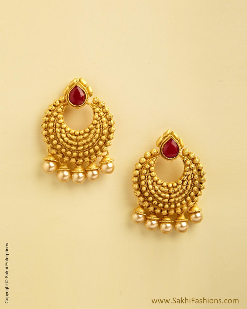 AJMSO-5712 - Gold & Red Mix Metal Earring