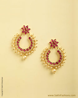 AJMSO-8259 - Pink & Cream Mix Metal Earring