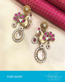 ASBG16-319 - White & Pink Silver & Gold Earrings