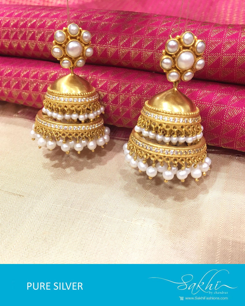 ASBS17-1839 - White & Gold Silver & Gold Jhumka