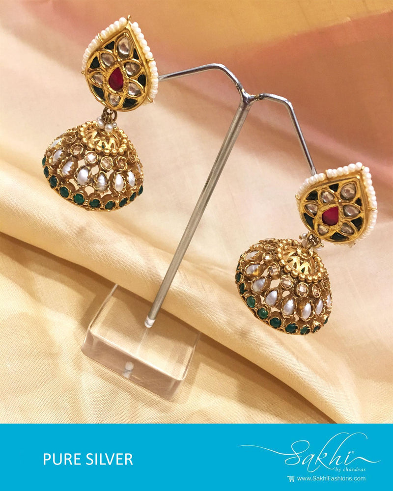 ASBS17-259 - Green & Gold Silver & Gold Jhumka
