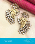 ASBS17-391 - White & Gold Silver & Gold Long Stud Jhumka