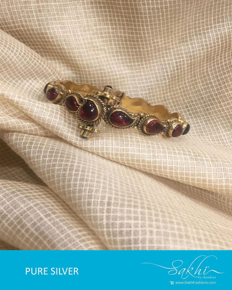 ASDQ-9959 - Red & Antique Pure Silver Bangle