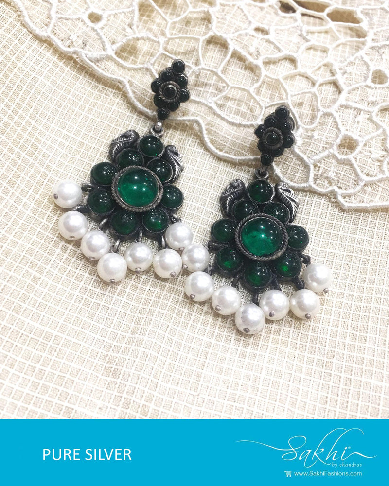 ASDQ-0001 - Green & Antique Pure Silver Earrings