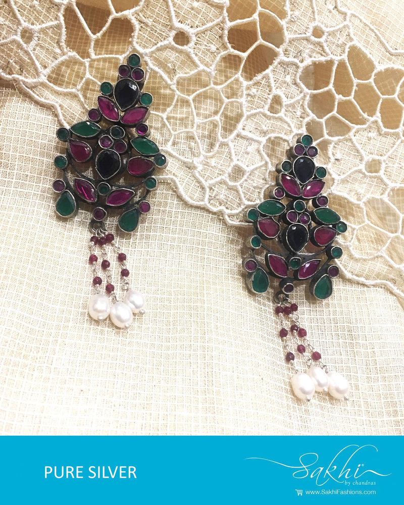 ASDQ-0005 - Multi & Antique Pure Silver Earrings