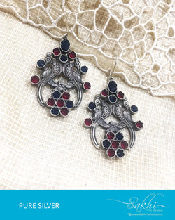 ASDQ-0009 - Blue & Red Pure Silver Earrings