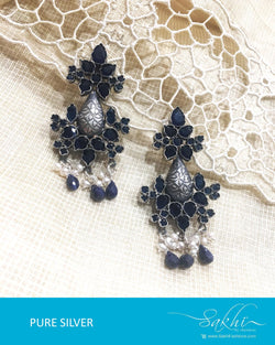 ASDQ-0010 - Blue & Antique Pure Silver Earrings