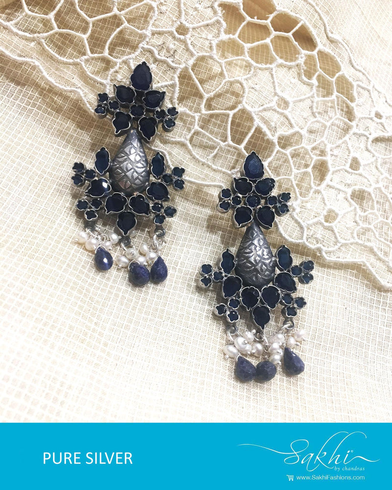 ASDQ-0010 - Blue & Antique Pure Silver Earrings
