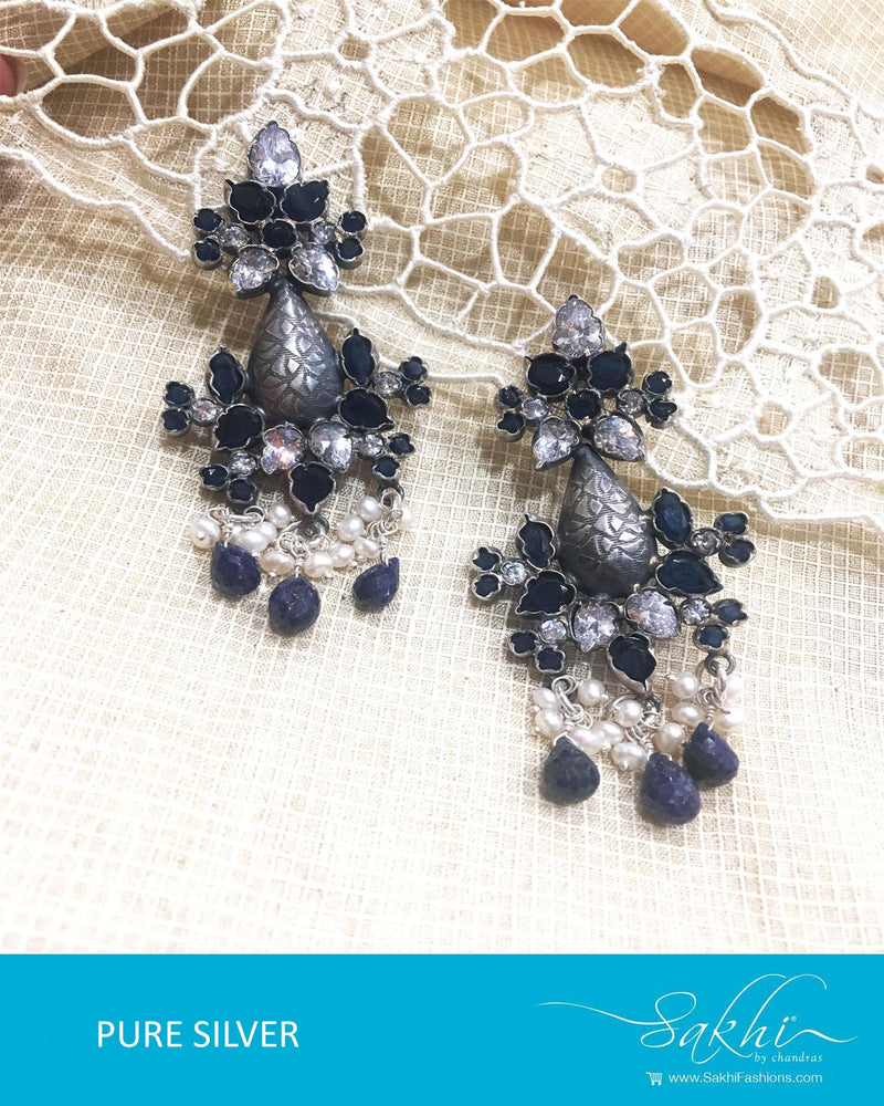 ASDQ-0014 - Blue & White Pure Silver Earrings