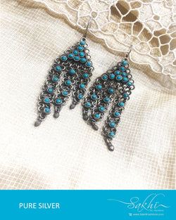 ASDQ-0016 - Blue & Antique Pure Silver Earrings