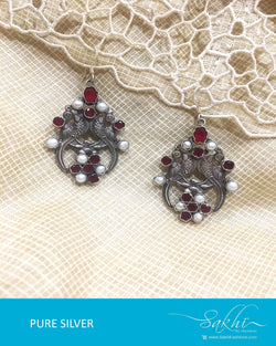 ASDQ-0023 - Red & White Pure Silver Earrings