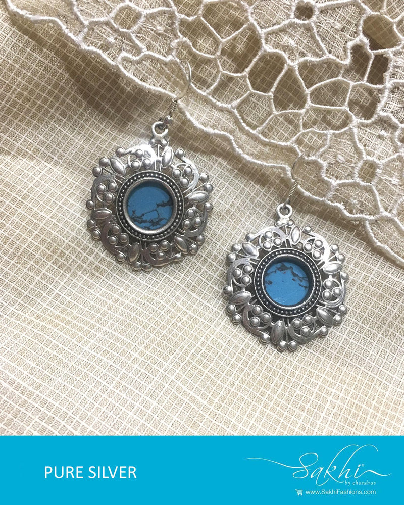 ASDQ-0035 - Blue & Antique Pure Silver Earrings