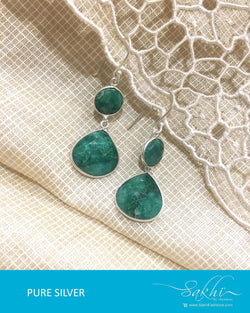 ASDQ-0042 - Green & Antique Pure Silver Earrings