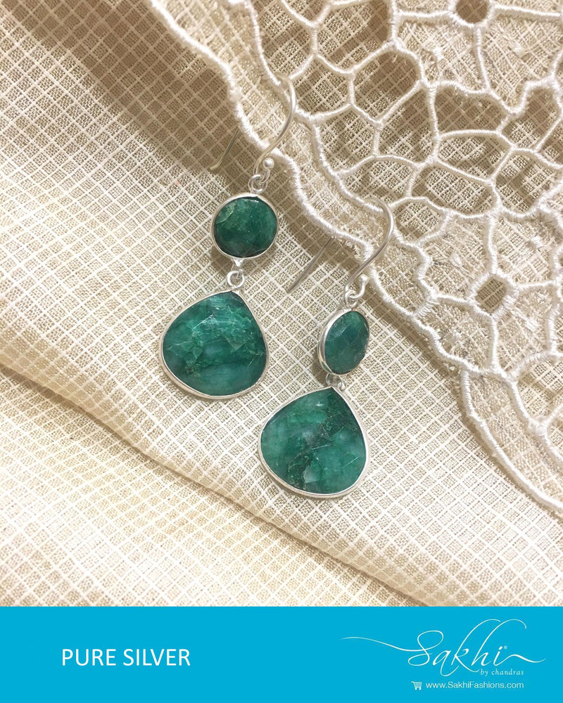 ASDQ-0042 - Green & Antique Pure Silver Earrings