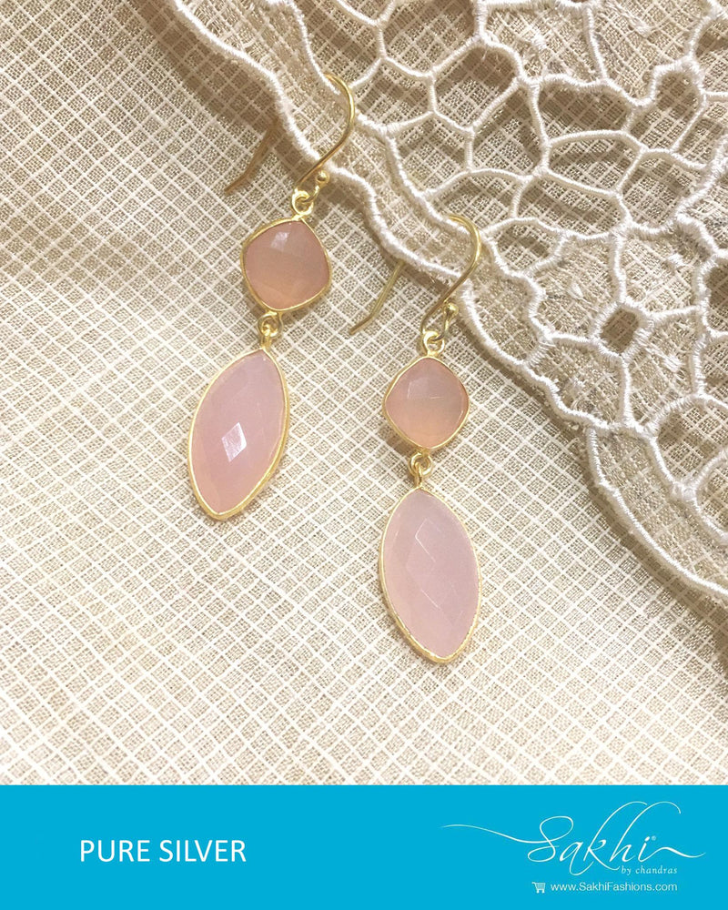 ASDQ-0045 - Pink & Gold Pure Silver Earrings