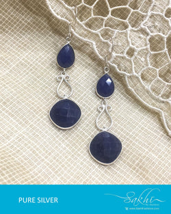 ASDQ-0046 - Blue & Antique Pure Silver Earrings