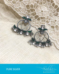 ASDQ-0049 - Green & White Pure Silver Earrings