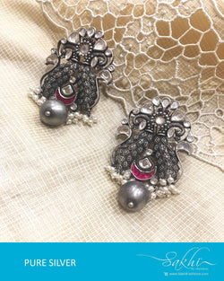 ASDQ-0061 - Red & White Pure Silver Earrings