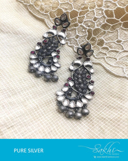 ASDQ-0062 - Red & White Pure Silver Earrings