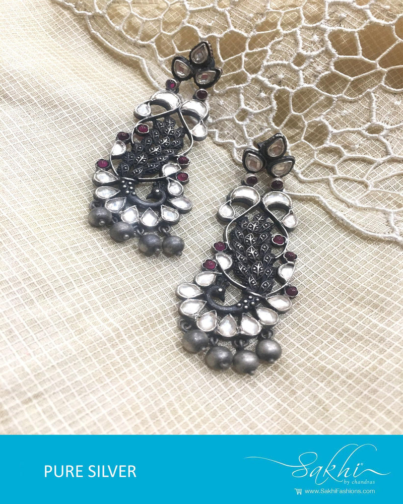 ASDQ-0062 - Red & White Pure Silver Earrings