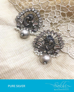 ASDQ-0063 - Antique & White Pure Silver Earrings