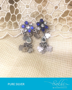 ASDQ-0076 - Antique & Blue Pure Silver Earrings