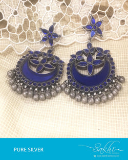 ASDQ-0078 - Antique & Blue Pure Silver Earrings