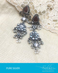 ASDQ-0081 - Antique & White Pure Silver Earrings