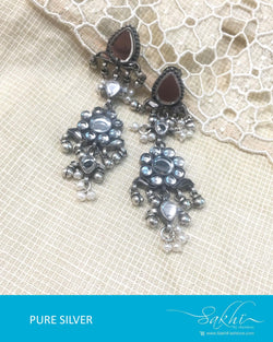 ASDQ-0081 - Antique & White Pure Silver Earrings
