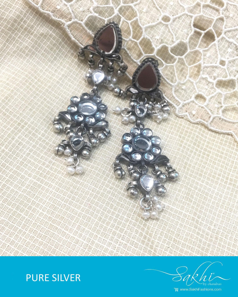 ASDQ-0081 - Antique & White Pure Silver Earrings