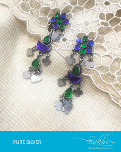 ASDQ-0084 - Green & Blue Pure Silver Earrings